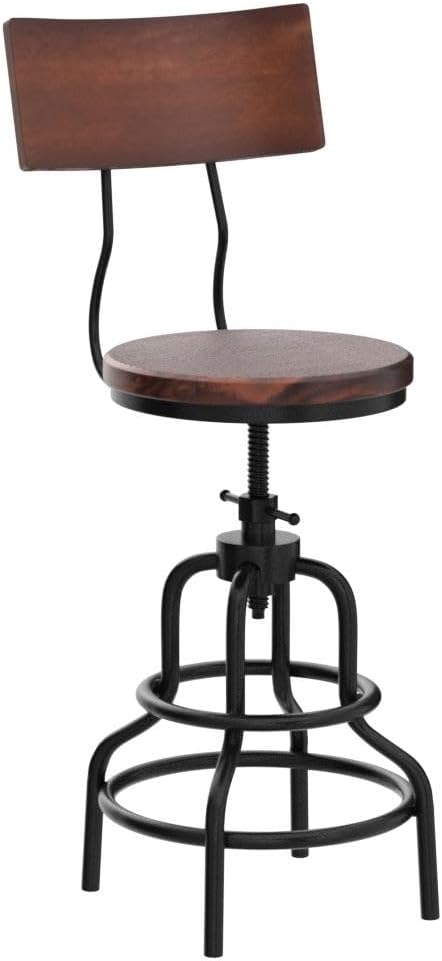 Metal Wood Adjustable Swivel Counter Stools Set