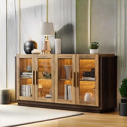 Brown LED Glass Door Sideboard Cabinet