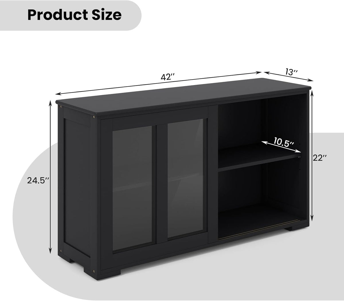 Black Sliding Glass Door Storage Sideboard Cabinet