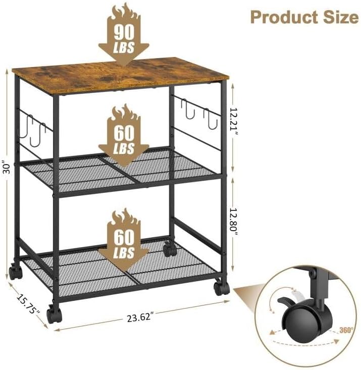 3 Tier Rolling Kitchen Microwave Cart