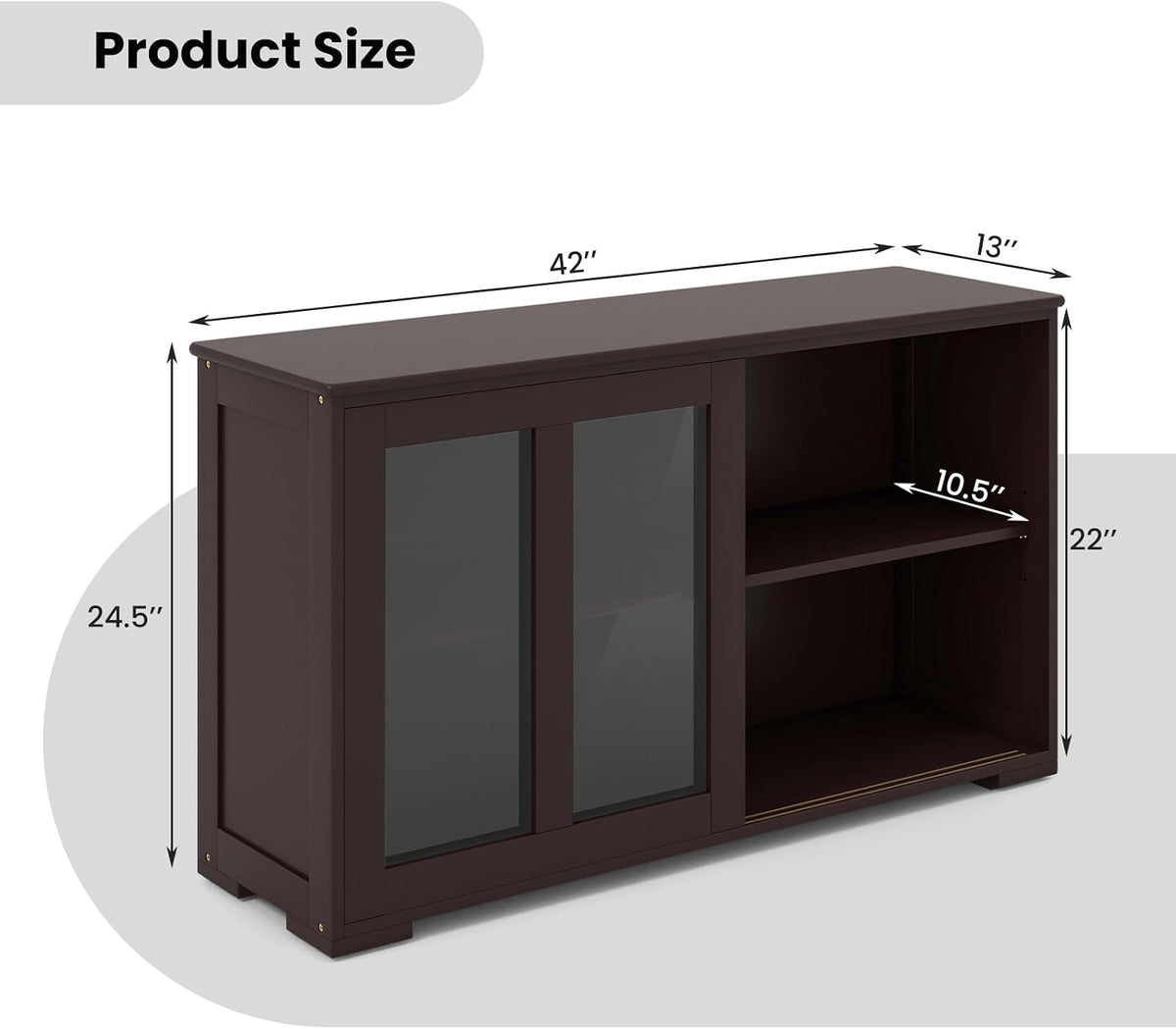 Brown Sliding Glass Door Wood Sideboard Cabinet