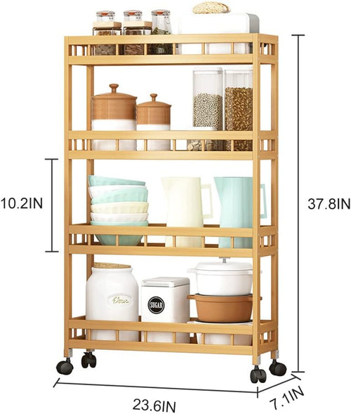 4 Tier Bamboo Rolling Kitchen Storage Cart