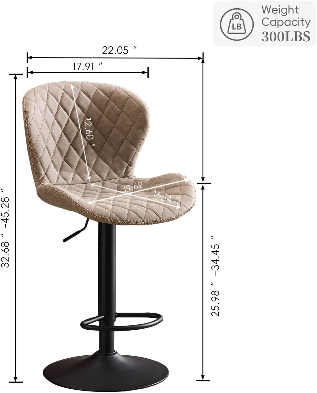 Beige Faux Leather Adjustable Swivel Bar Stools