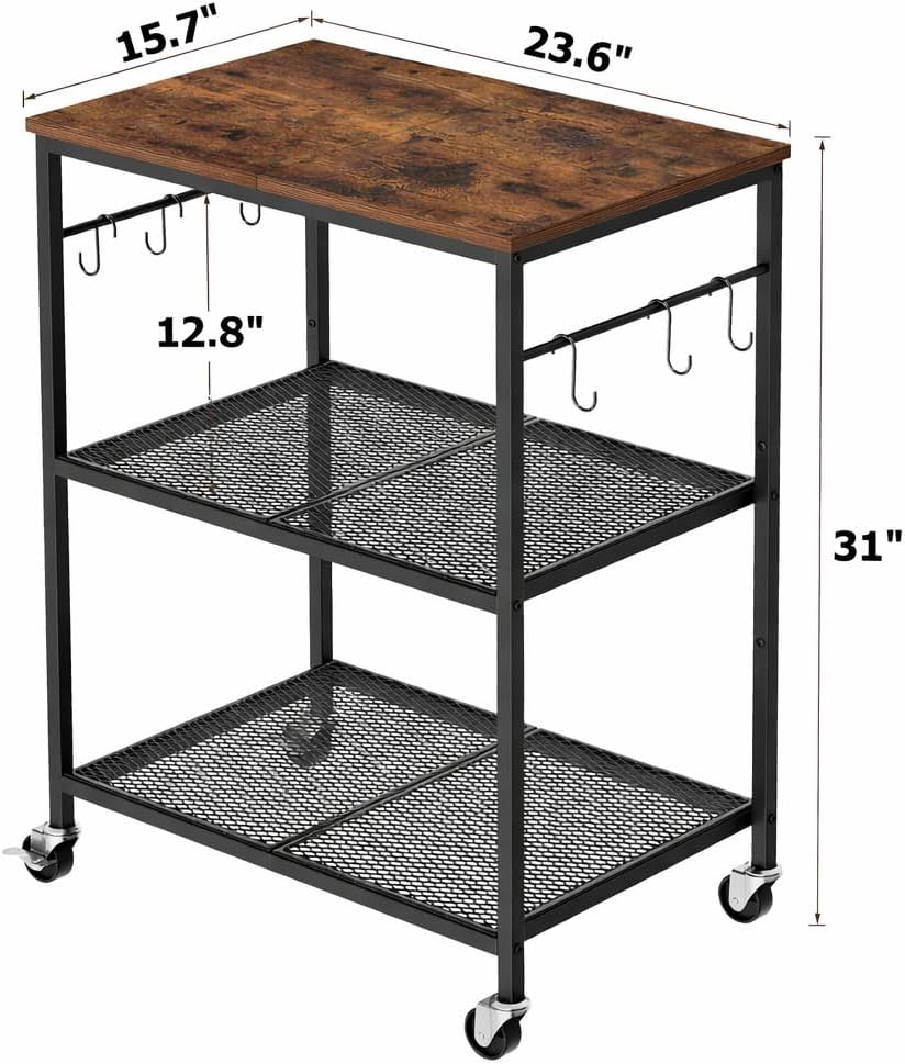 Rustic Brown 3 Tier Microwave Cart