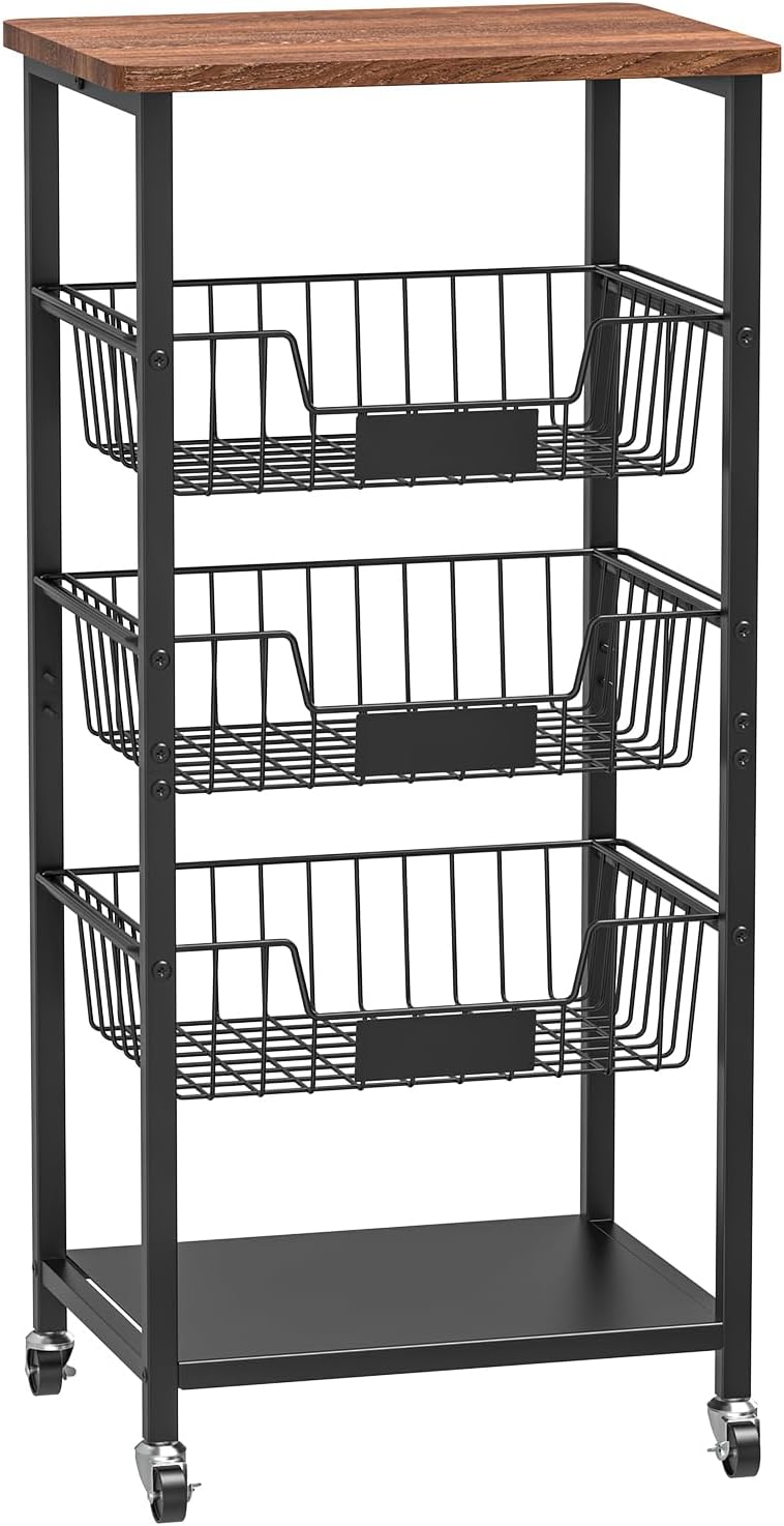 Black 5 Tier Rolling Kitchen Storage Cart