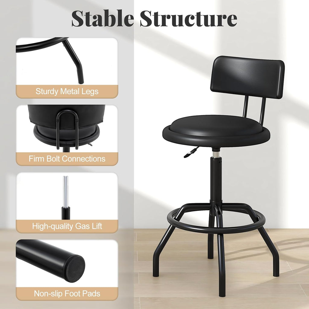 Black PU Metal Adjustable Swivel Bar Stools