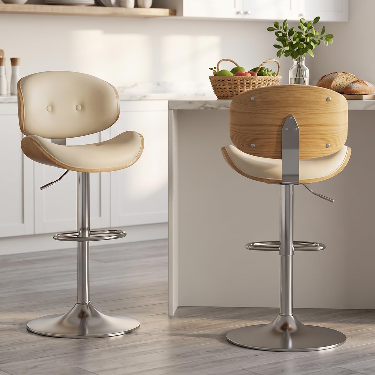 PU Leather Adjustable Swivel Back Bar Stools Set
