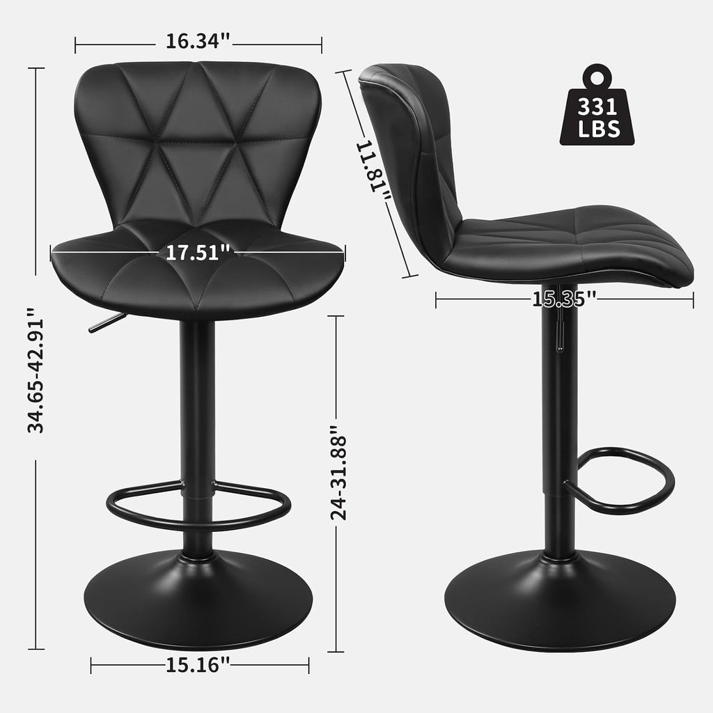 Black PU Leather Shell Back Swivel Bar Stools