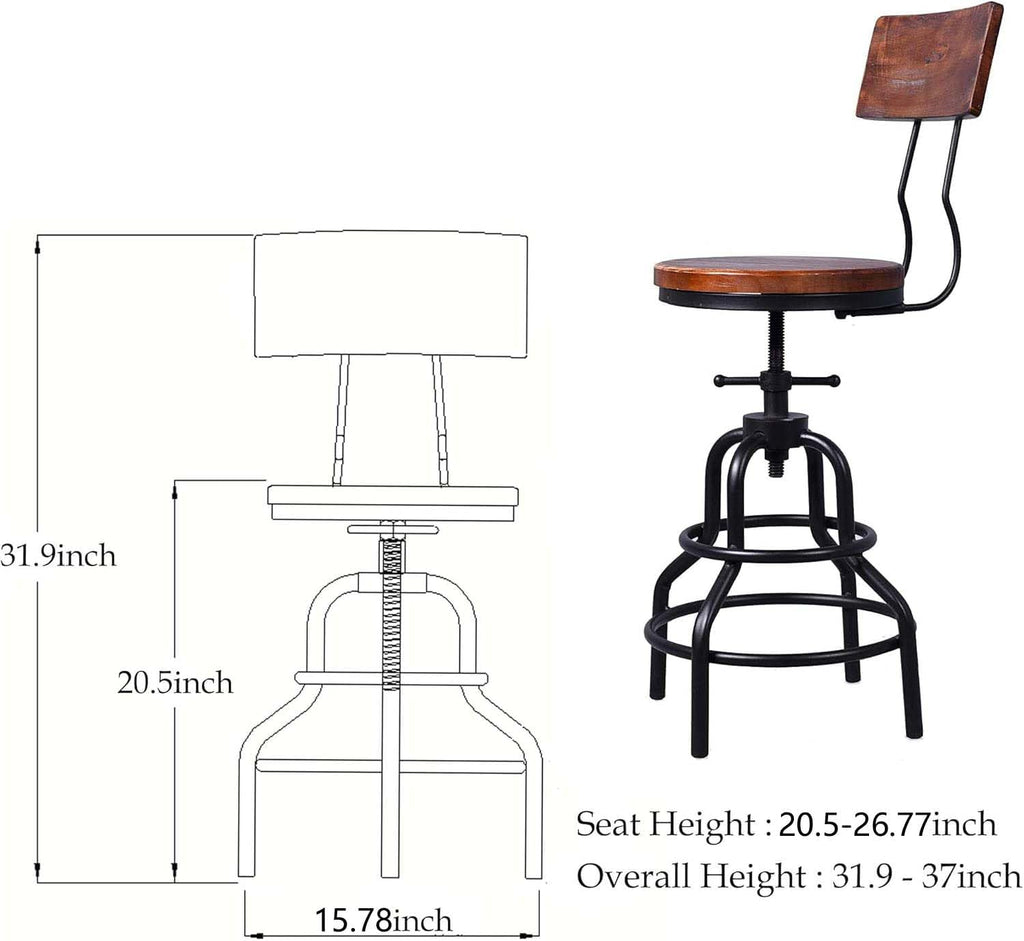 Metal Wood Adjustable Swivel Counter Stools Set