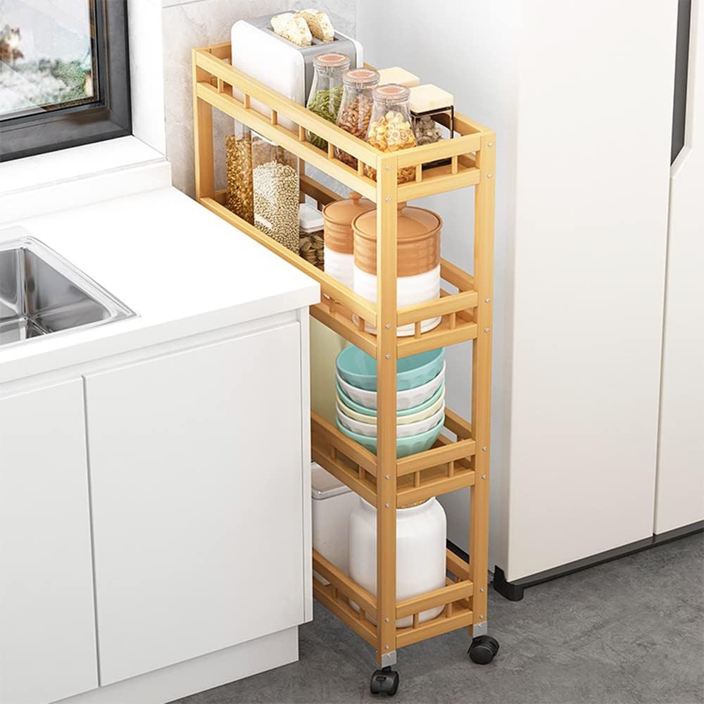4 Tier Bamboo Rolling Kitchen Storage Cart