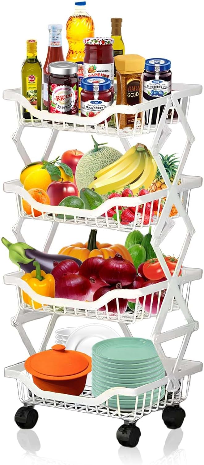 White 4 Tier Rolling Metal Storage Cart