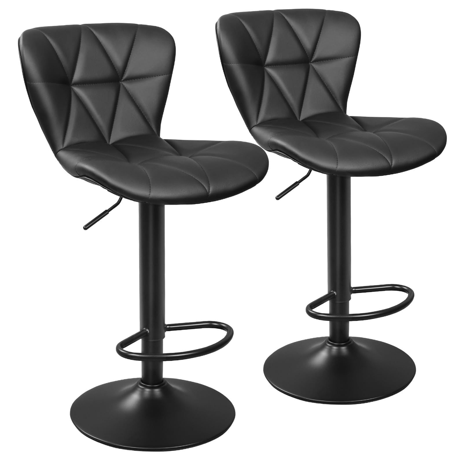 Black PU Leather Shell Back Swivel Bar Stools