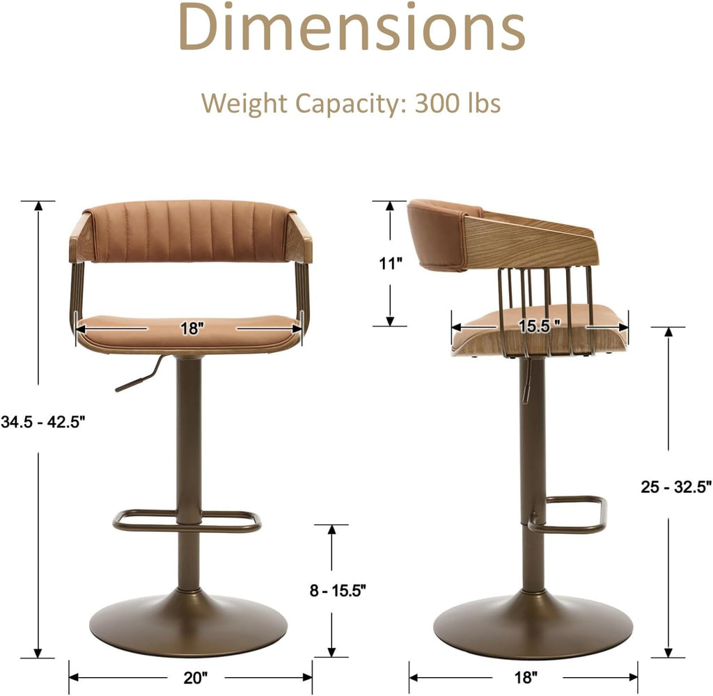 Brown PU Leather Adjustable Back Bar Stools
