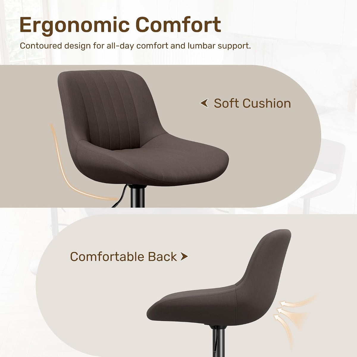Brown Fabric Adjustable Swivel Bar Stools