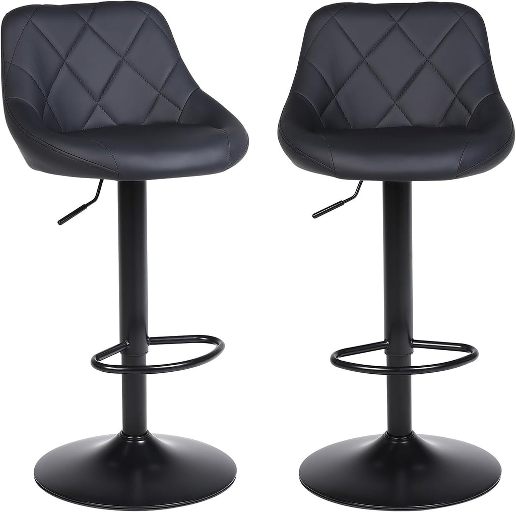 Black PU Leather Adjustable Swivel Bar Stools