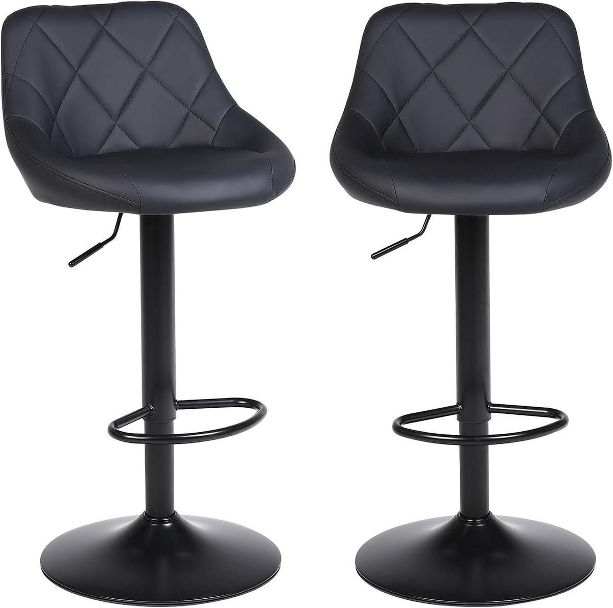 Black PU Leather Adjustable Swivel Bar Stools
