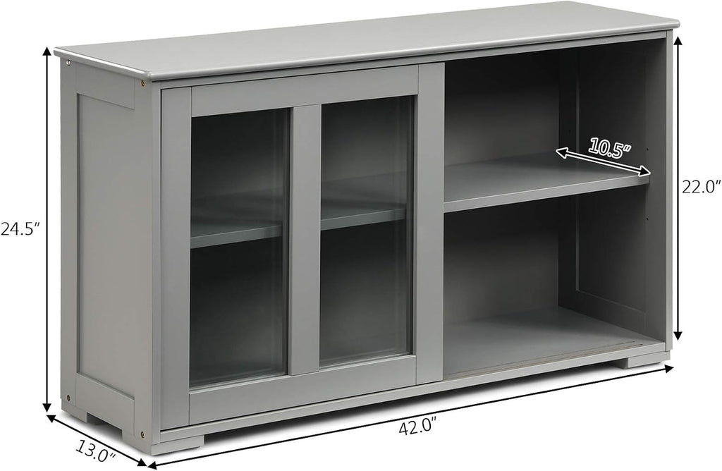 Grey Wood Sliding Glass Door Sideboard Cabinet