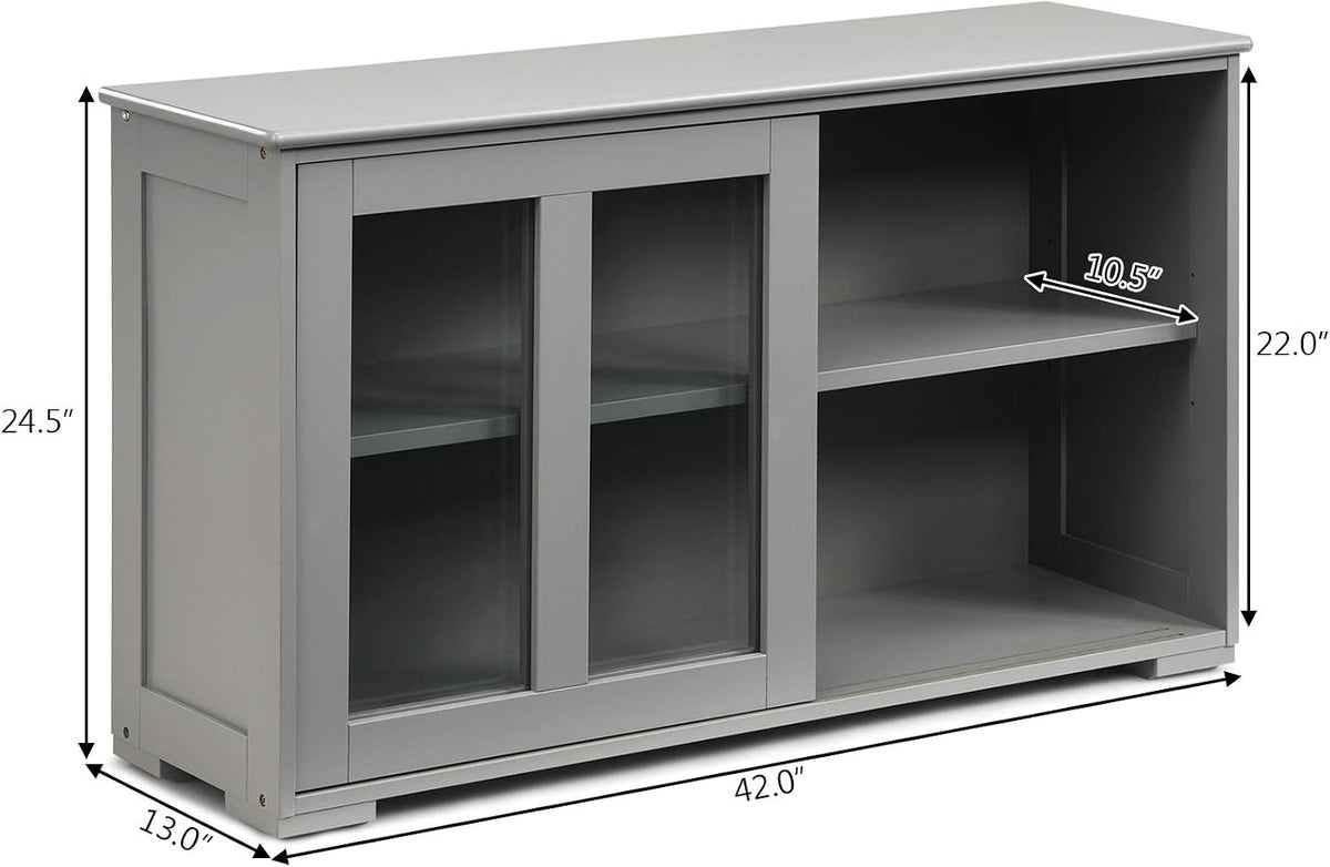 Grey Wood Sliding Glass Door Sideboard Cabinet
