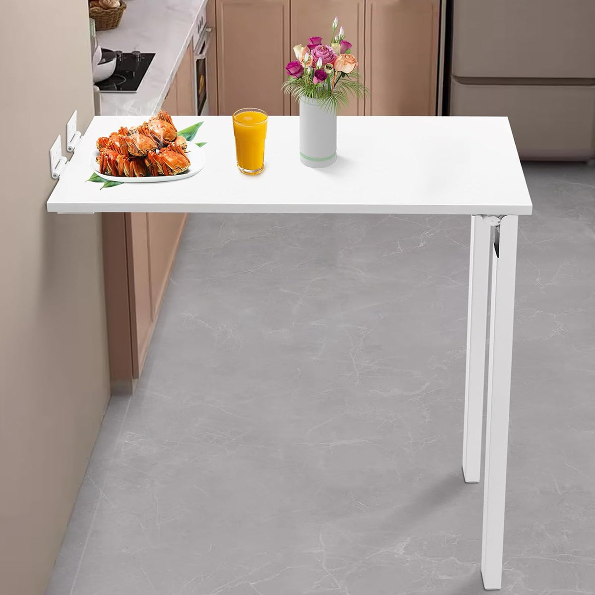 White Wall Mount Folding Dining Table Desk