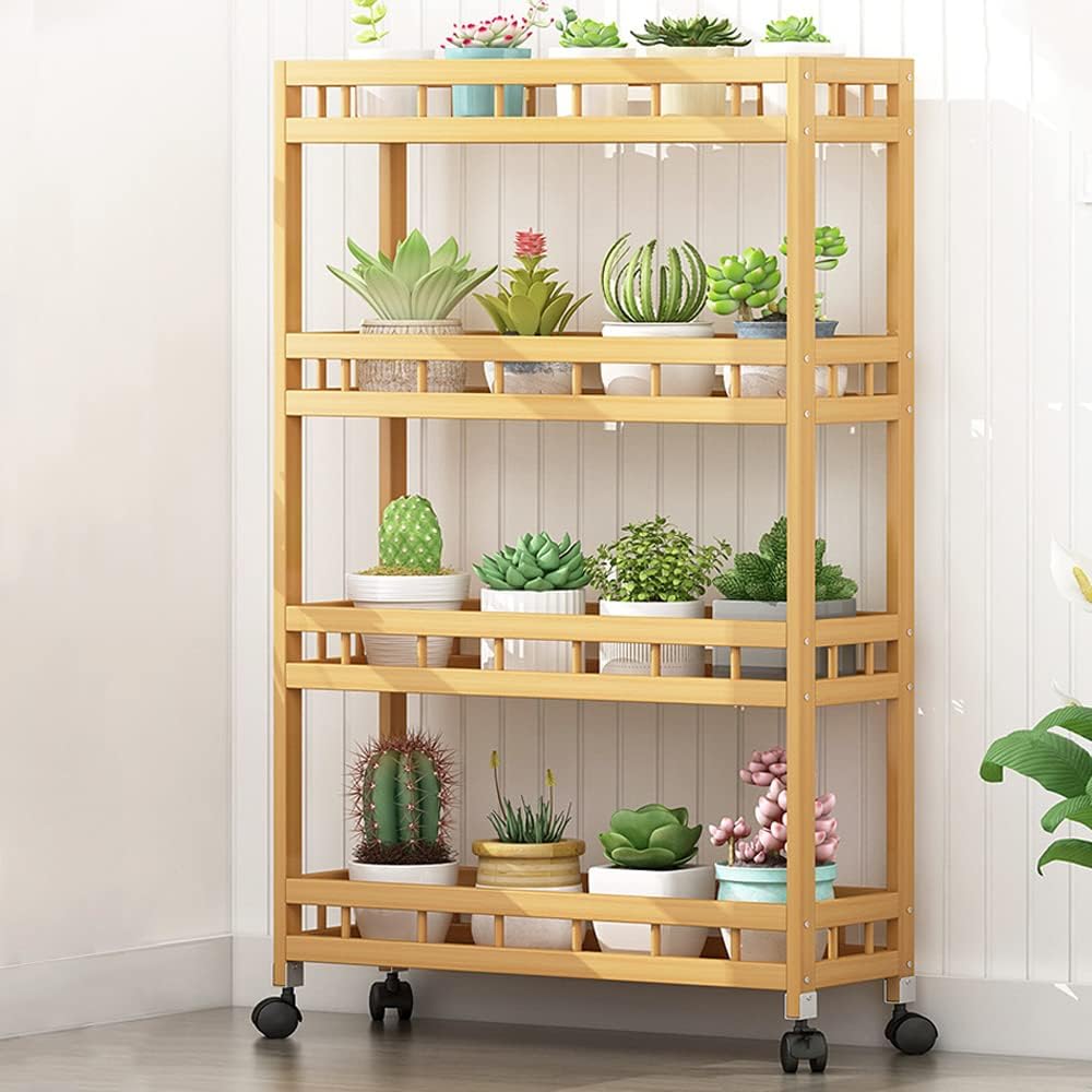 4 Tier Bamboo Rolling Kitchen Storage Cart