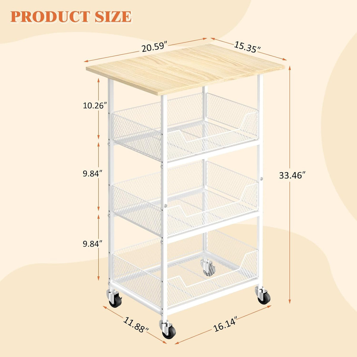 4 Tier Rolling Kitchen Microwave Cart