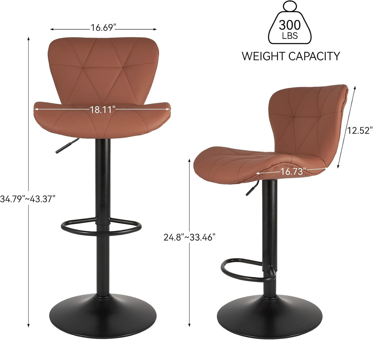 Rust PU Leather Adjustable Swivel Bar Stools