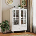 White MDF Glass Door Drawer Sideboard Cabinet