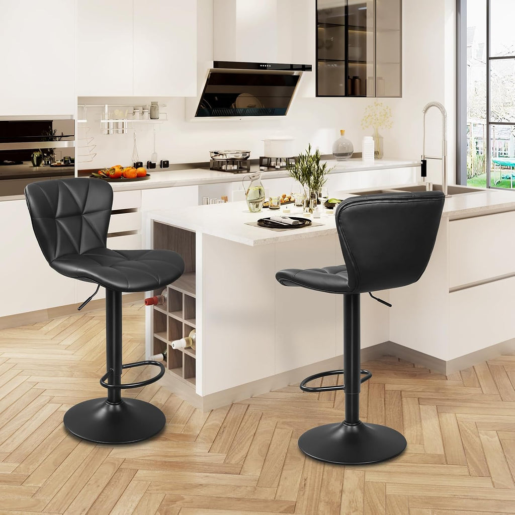 Black PU Leather Shell Back Swivel Bar Stools