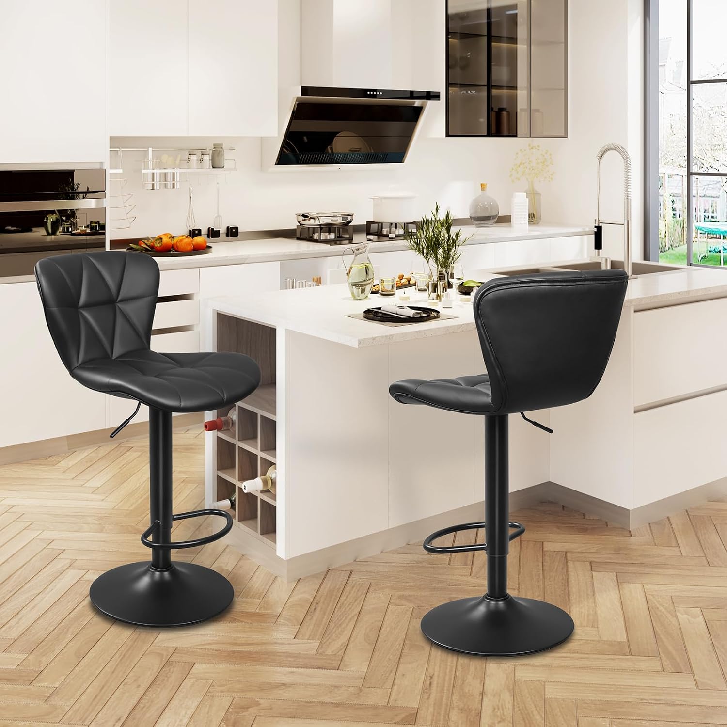 Black PU Leather Shell Back Swivel Bar Stools