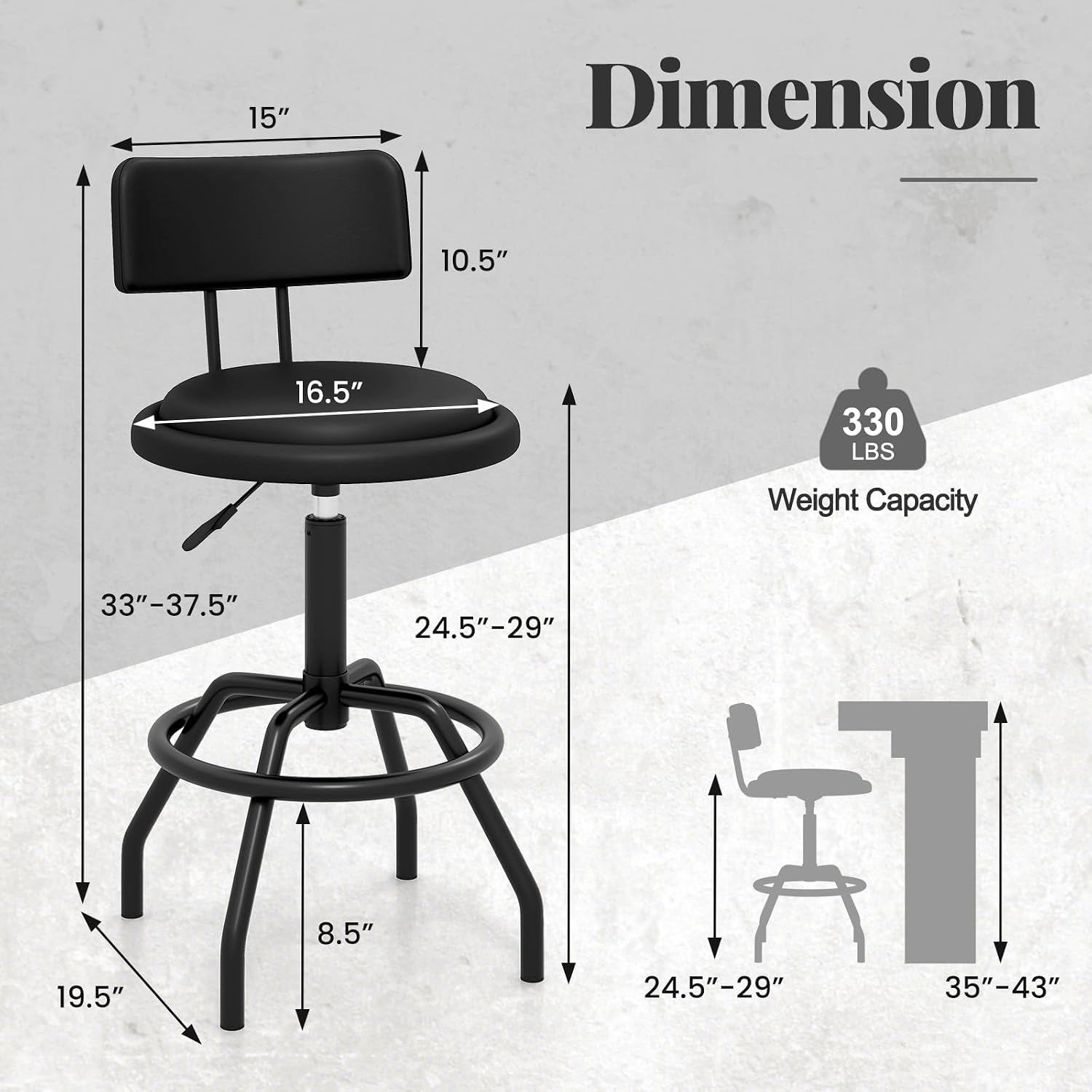 Black PU Metal Adjustable Swivel Bar Stools