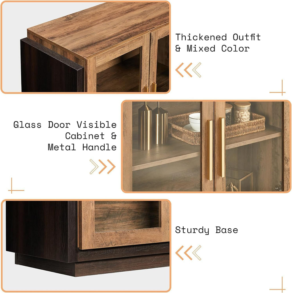 Brown LED Glass Door Sideboard Cabinet
