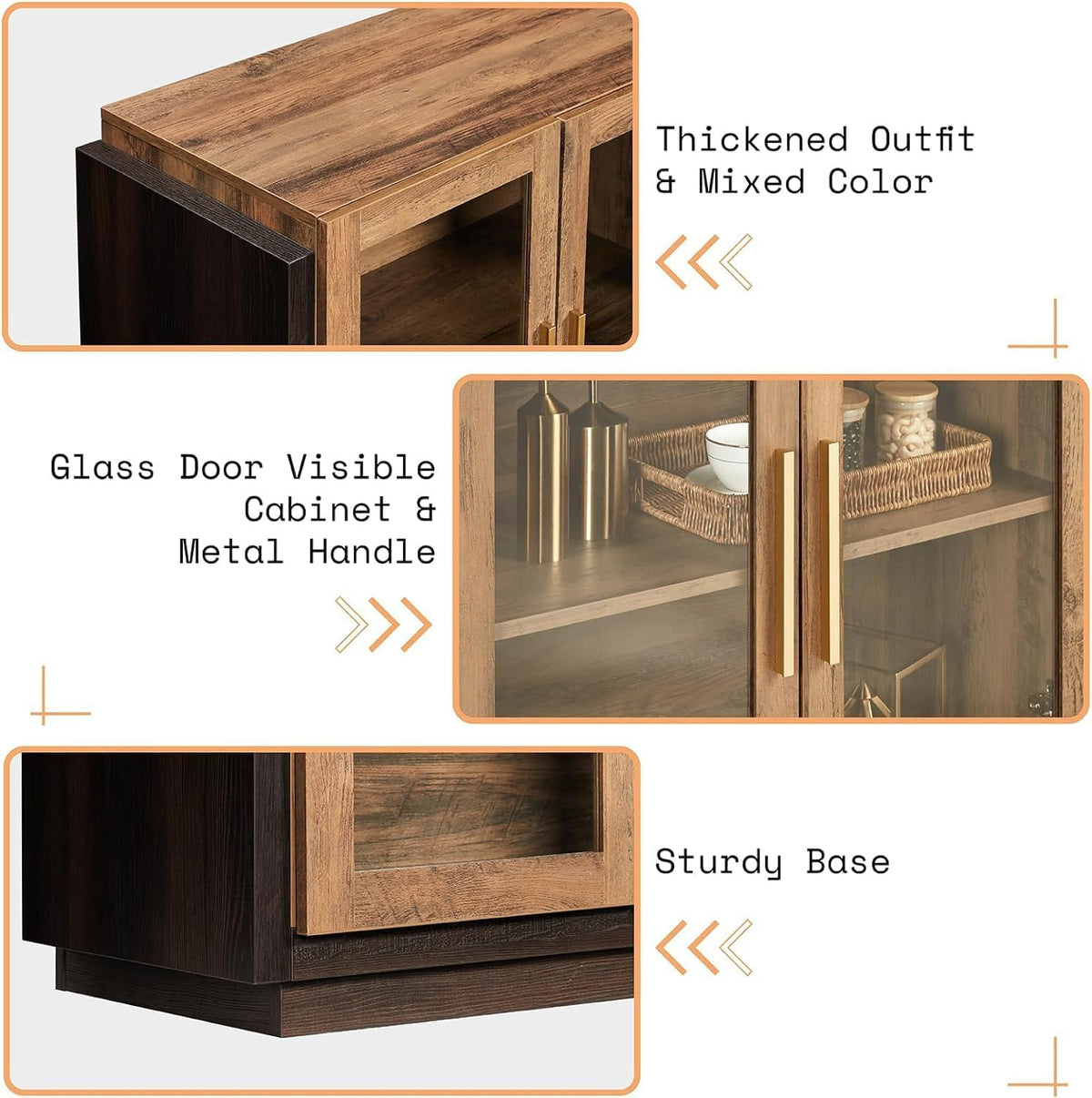 Brown LED Glass Door Sideboard Cabinet