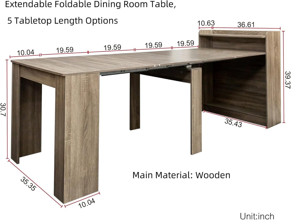 Barnwood Extendable Storage Wood Dining Table