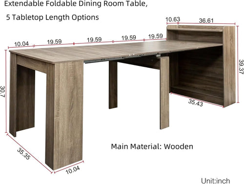 Barnwood Extendable Storage Wood Dining Table