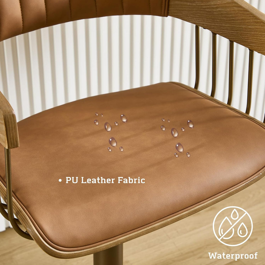Brown PU Leather Adjustable Back Bar Stools