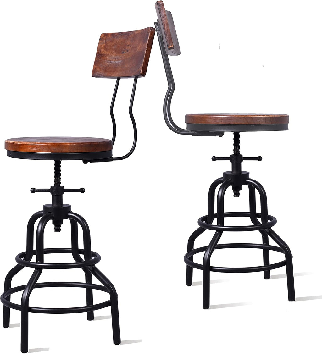 Metal Wood Adjustable Swivel Counter Stools Set