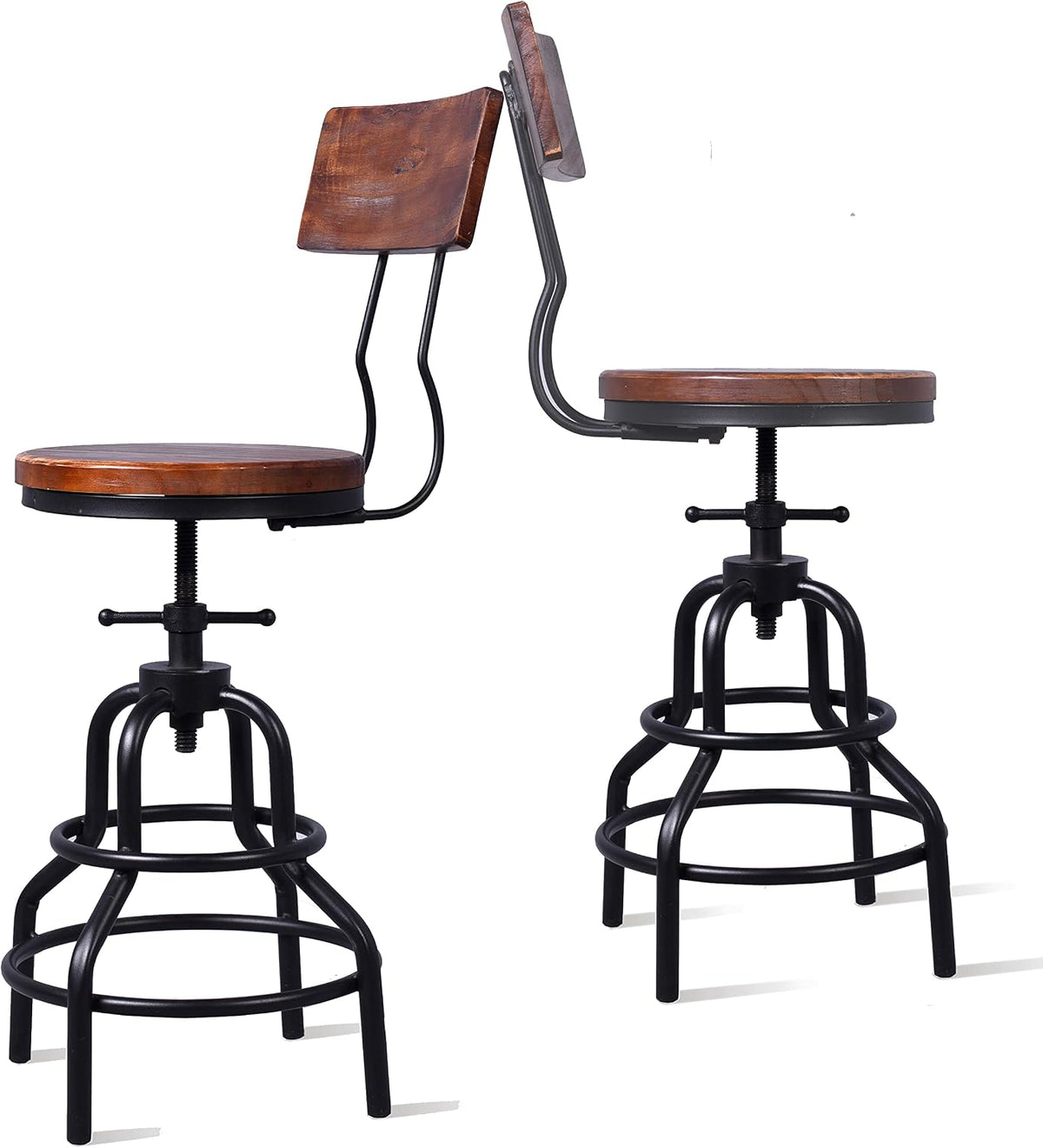Metal Wood Adjustable Swivel Counter Stools Set