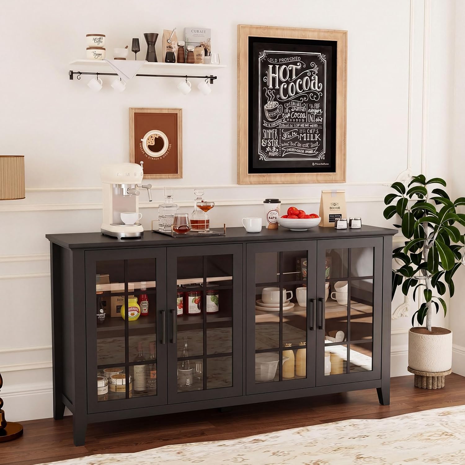 Farmhouse Glass Door Storage Sideboard Cabinet