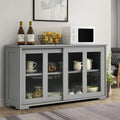 Grey Wood Sliding Glass Door Sideboard Cabinet