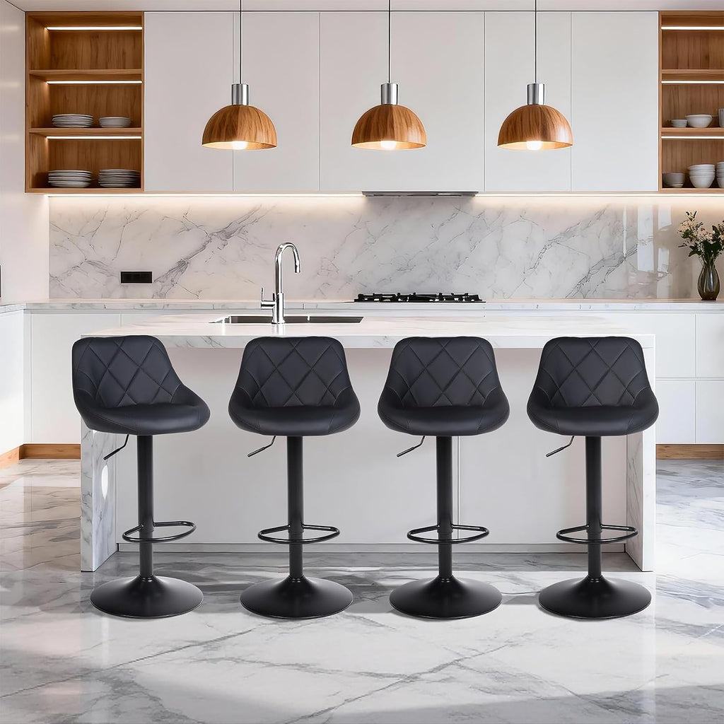Black PU Leather Adjustable Swivel Bar Stools