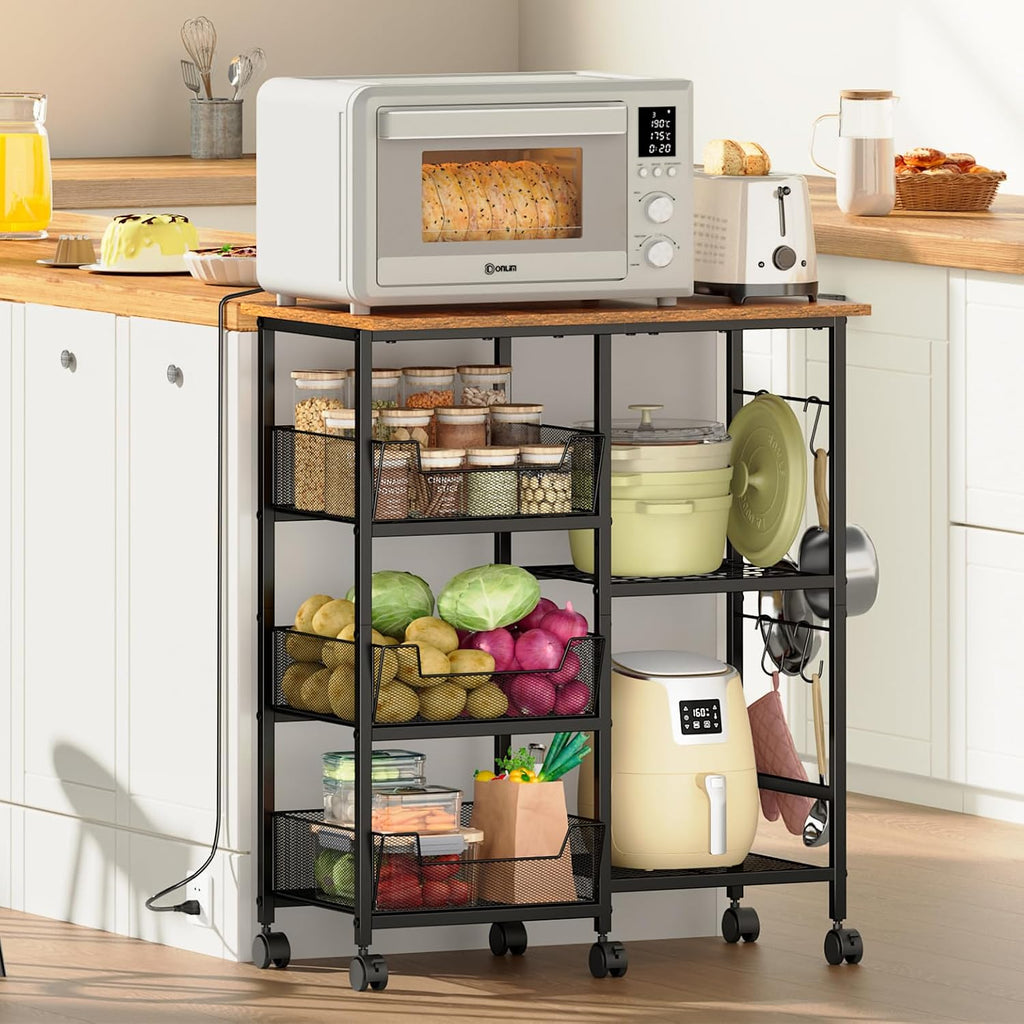Black Rolling Kitchen Microwave Cart