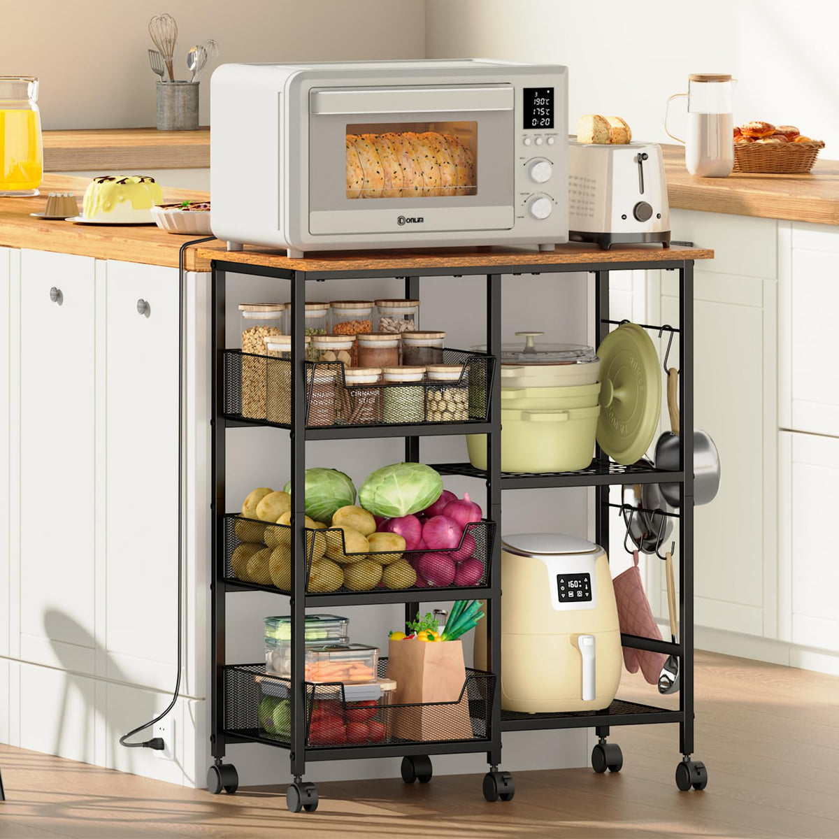 Black Rolling Kitchen Microwave Cart