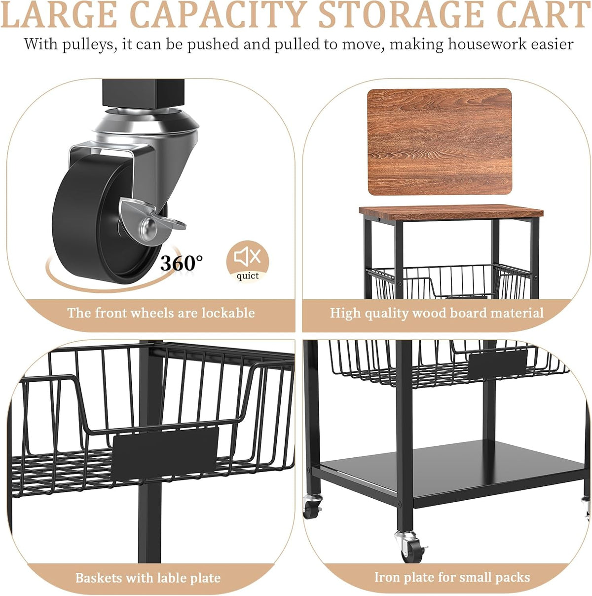 Black 5 Tier Rolling Kitchen Storage Cart
