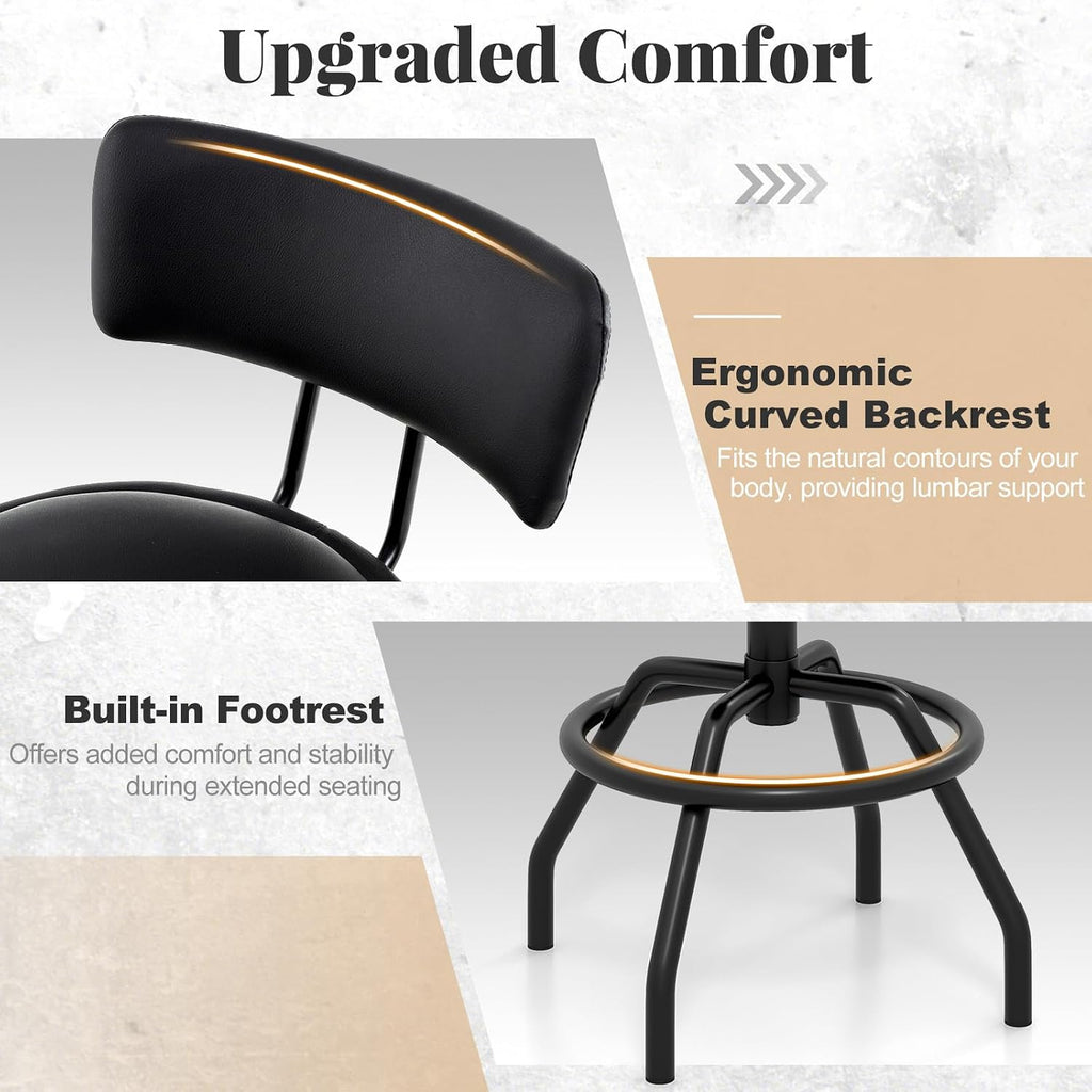 Black PU Metal Adjustable Swivel Bar Stools