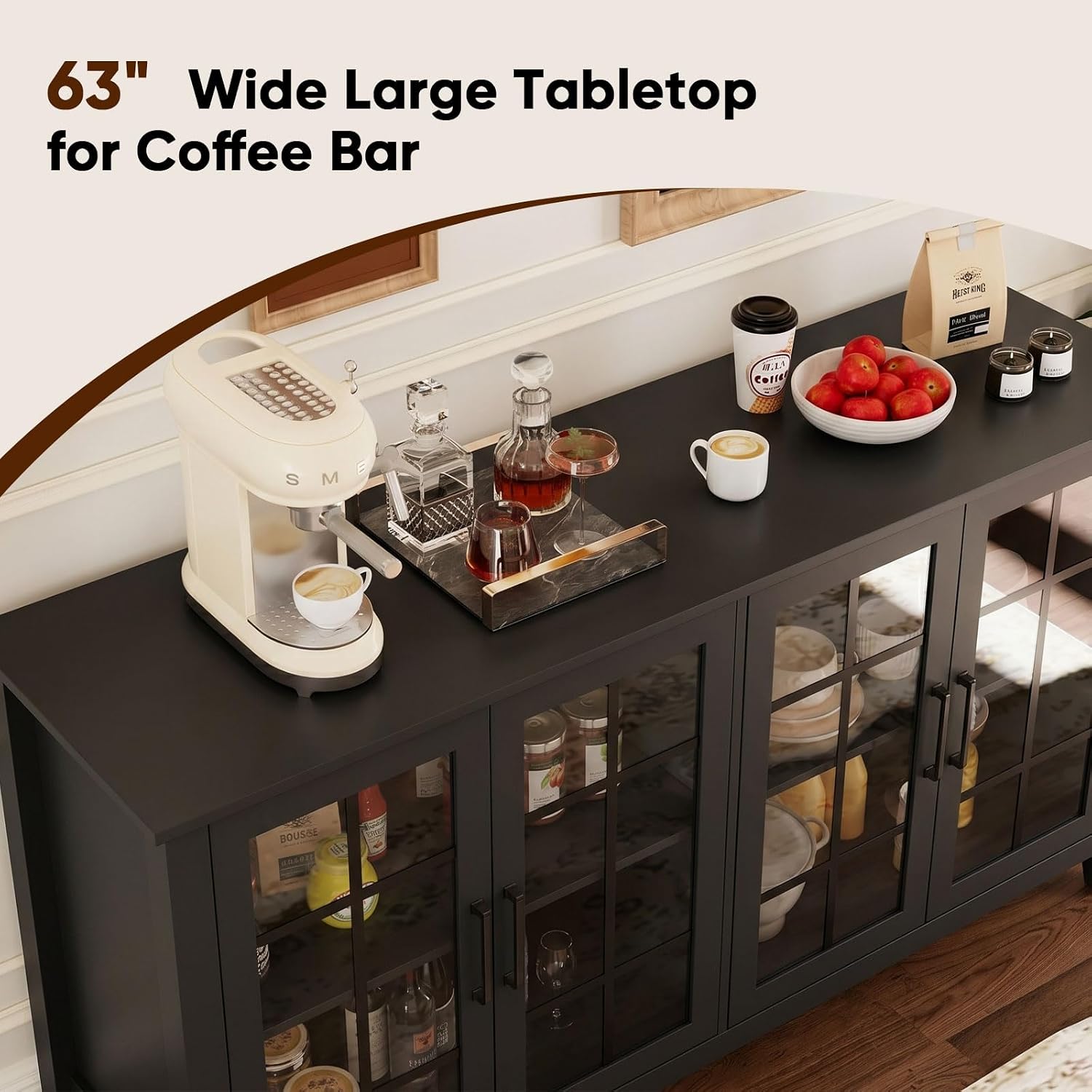 Farmhouse Glass Door Storage Sideboard Cabinet