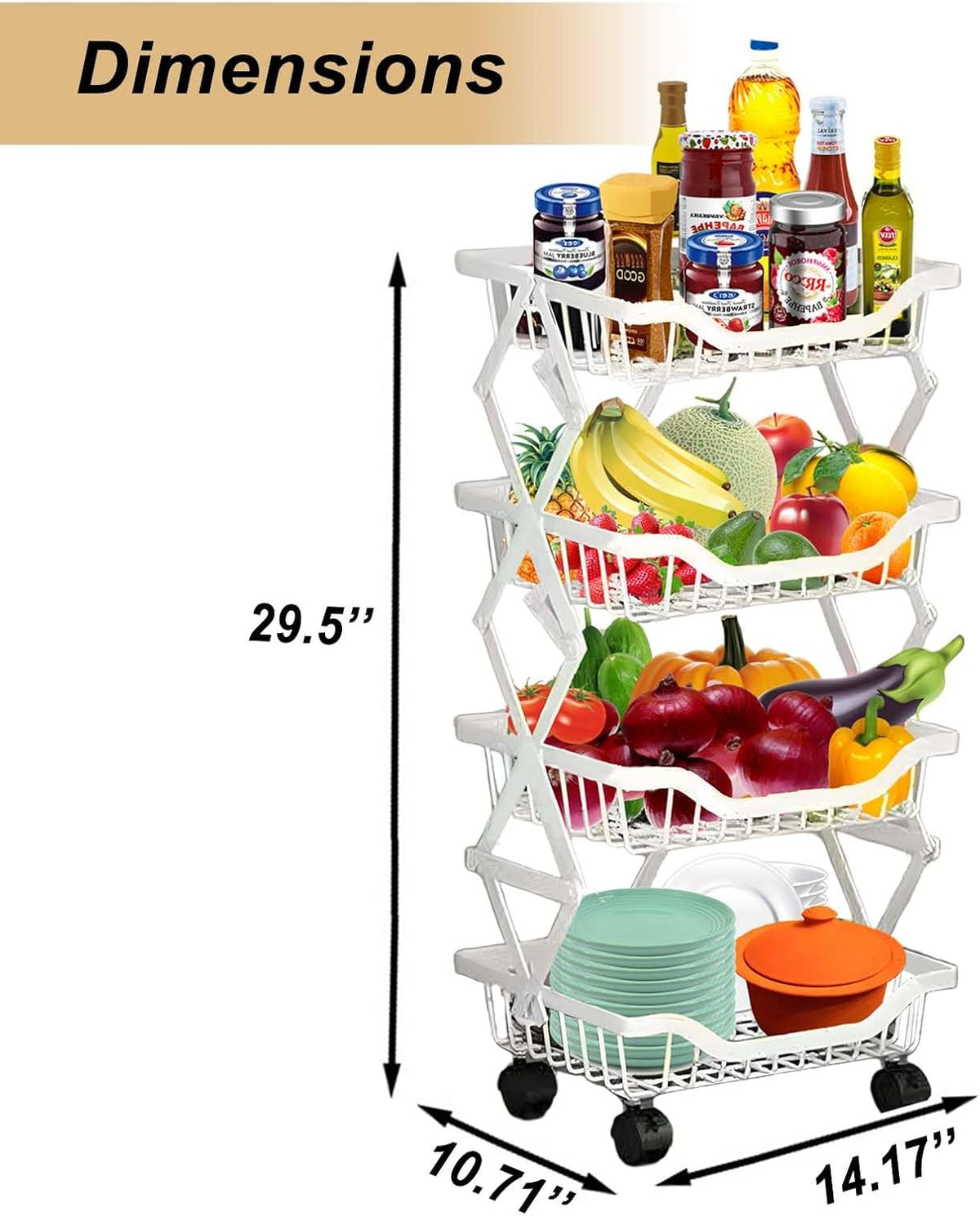 White 4 Tier Rolling Metal Storage Cart