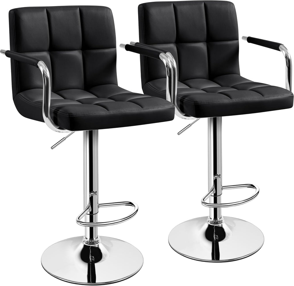 Black PU Leather Adjustable Swivel Bar Stools