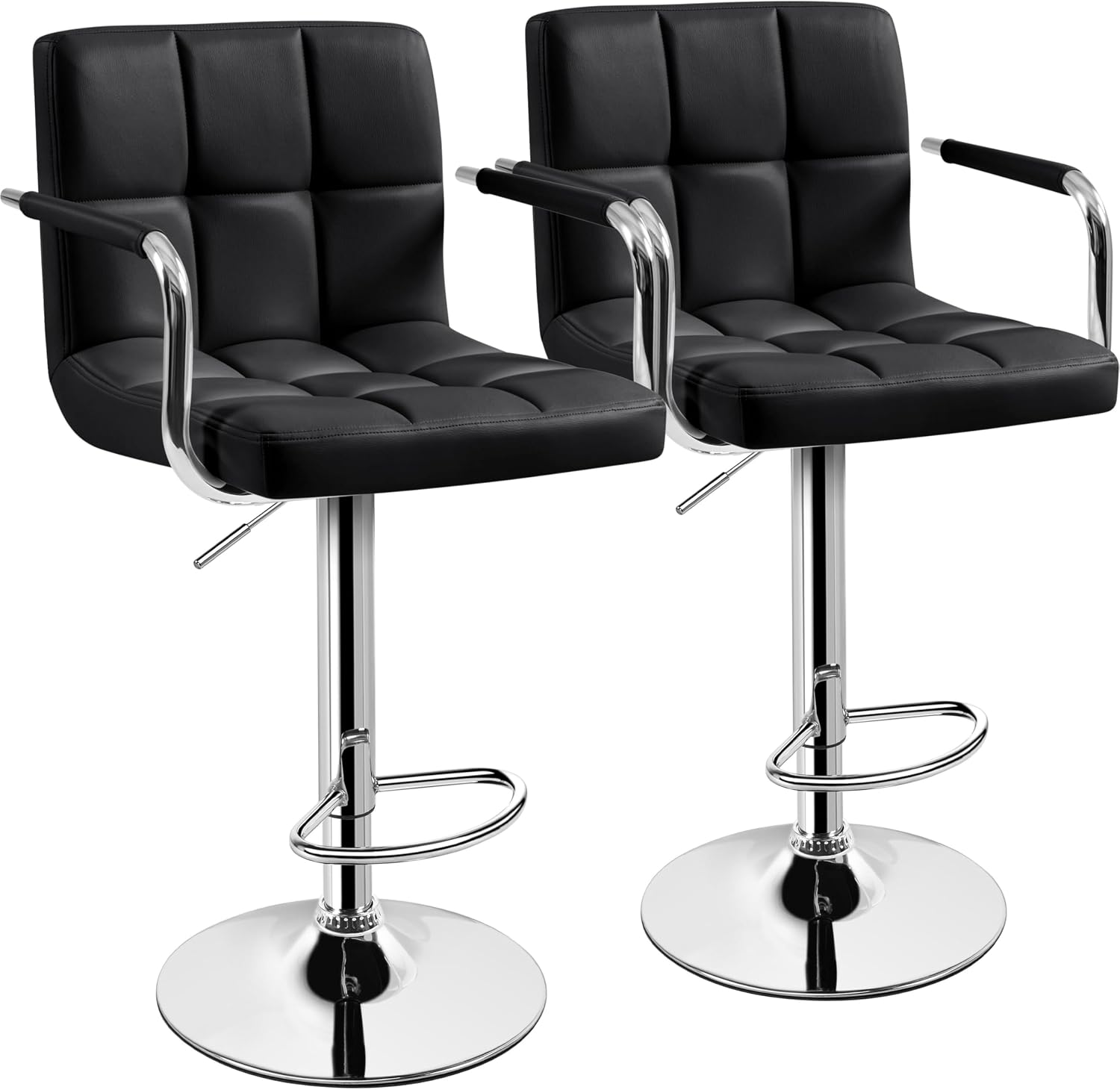 Black PU Leather Adjustable Swivel Bar Stools