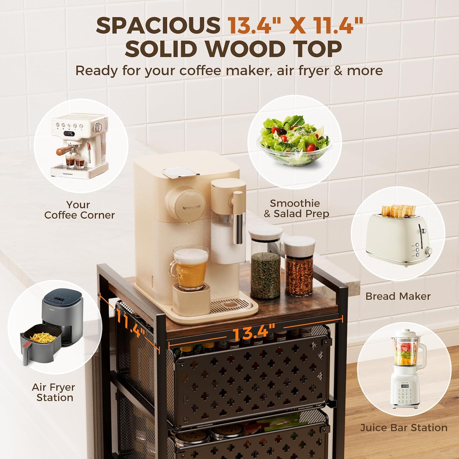 Black 5 Tier Rolling Kitchen Storage Cart