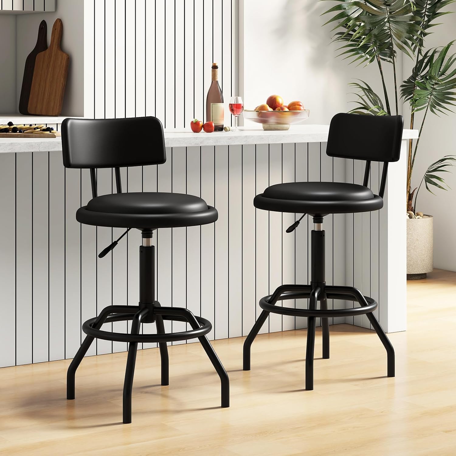Black PU Metal Adjustable Swivel Bar Stools